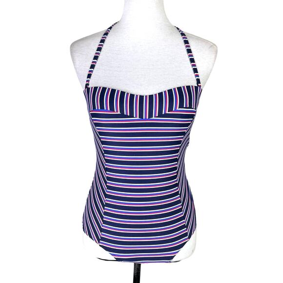 Niptuck NWT Red White Blue Sailor Stripe Adjustable Halter One Piece Swimsuit - Picture 1 of 13